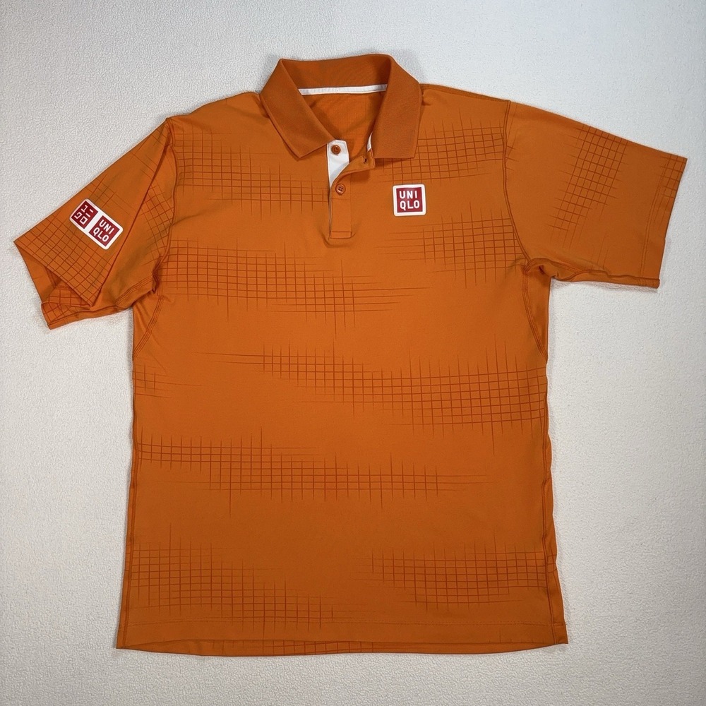 Uniqlo Kei Nishikori Tennis Polo Men's M Orange Geometric Stretch 170077